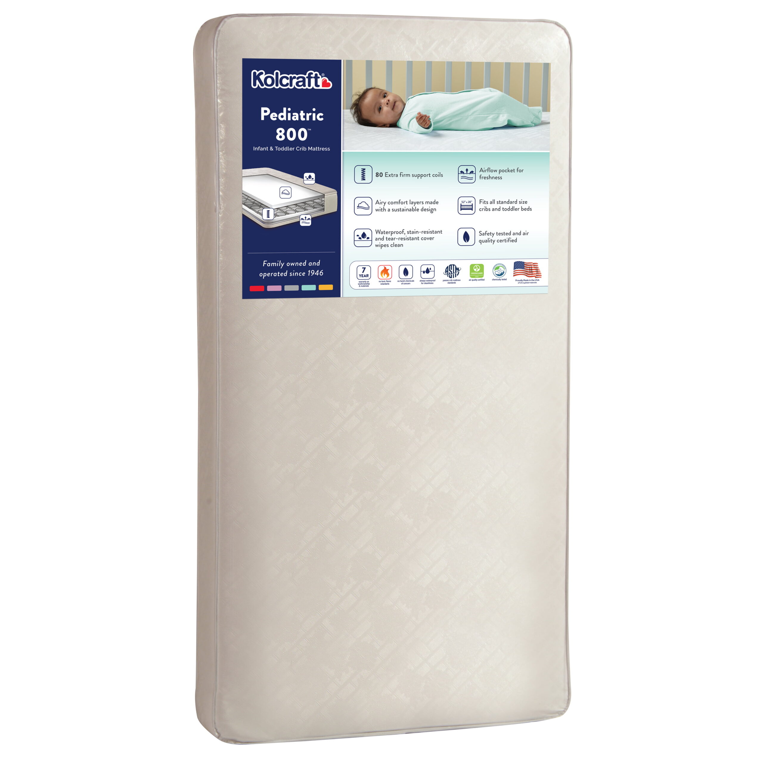 Kolcraft Pediatric 800 Extra Firm. 80 Coil Crib and Toddler Mattress. White