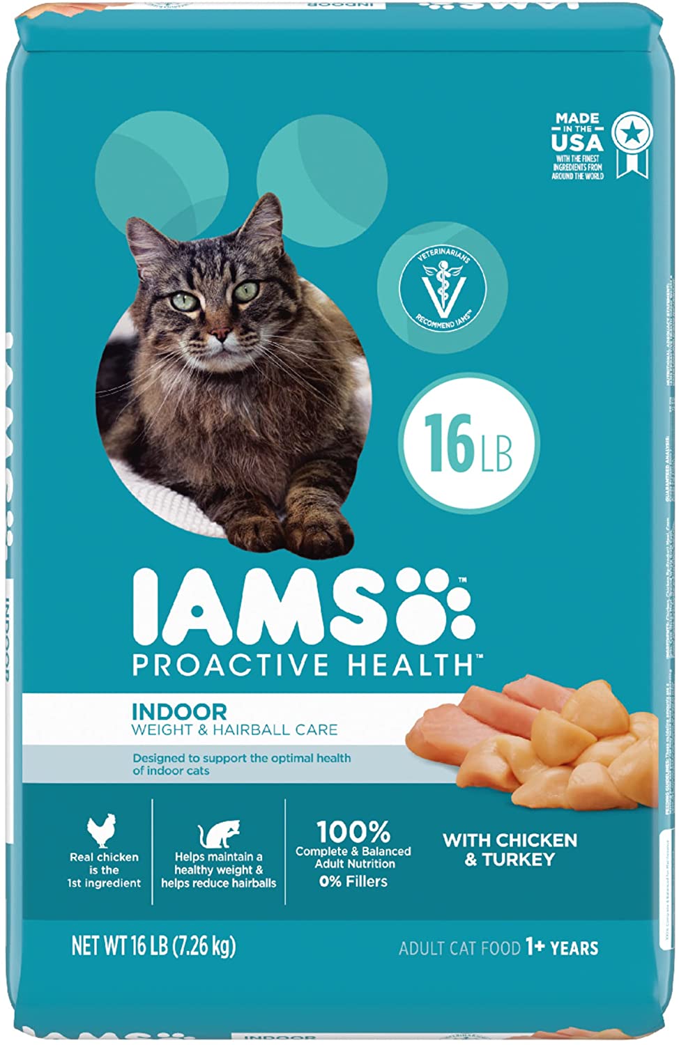 IAMS PROACTIVE HEALTH Indoor Weight & Hairball Care Dry Cat Food. 16lb