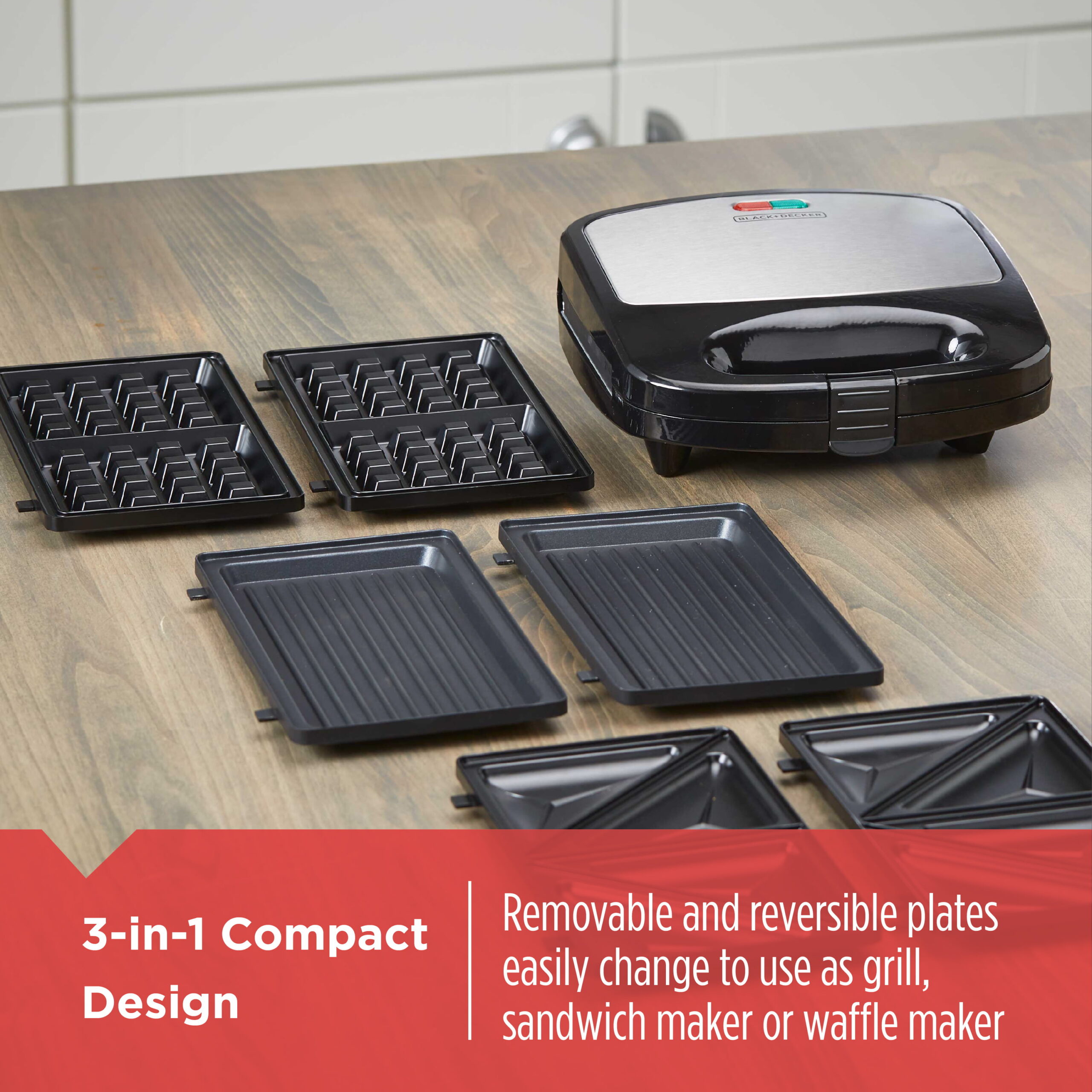 BLACK+DECKER 3-in-1 Morning Meal Station™ Waffle Maker. Grill. or Sandwich Maker. Black/Silver. WM2000SD