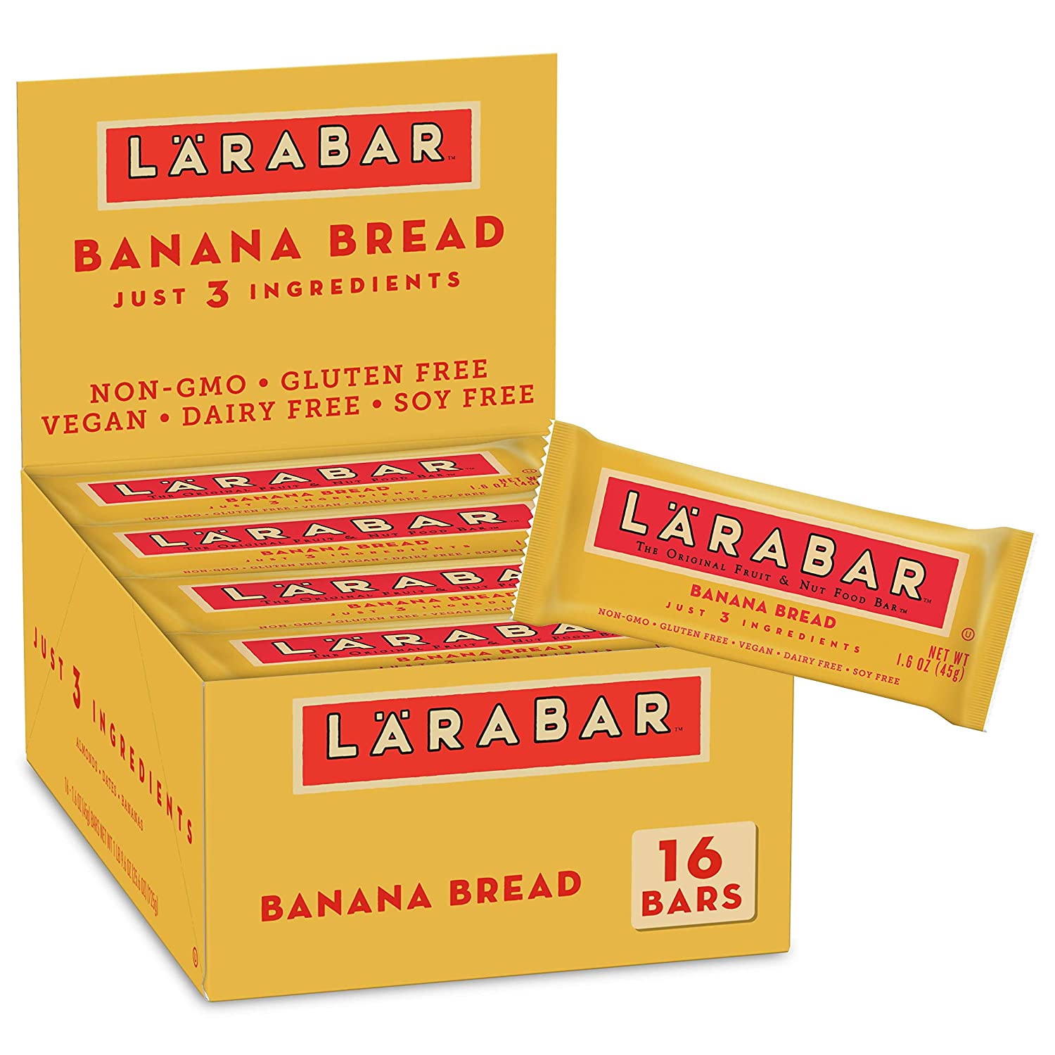 Larabar Banana Bread. Gluten Free Vegan Fruit & Nut Bar. 1.6 oz Bars. 16 ct