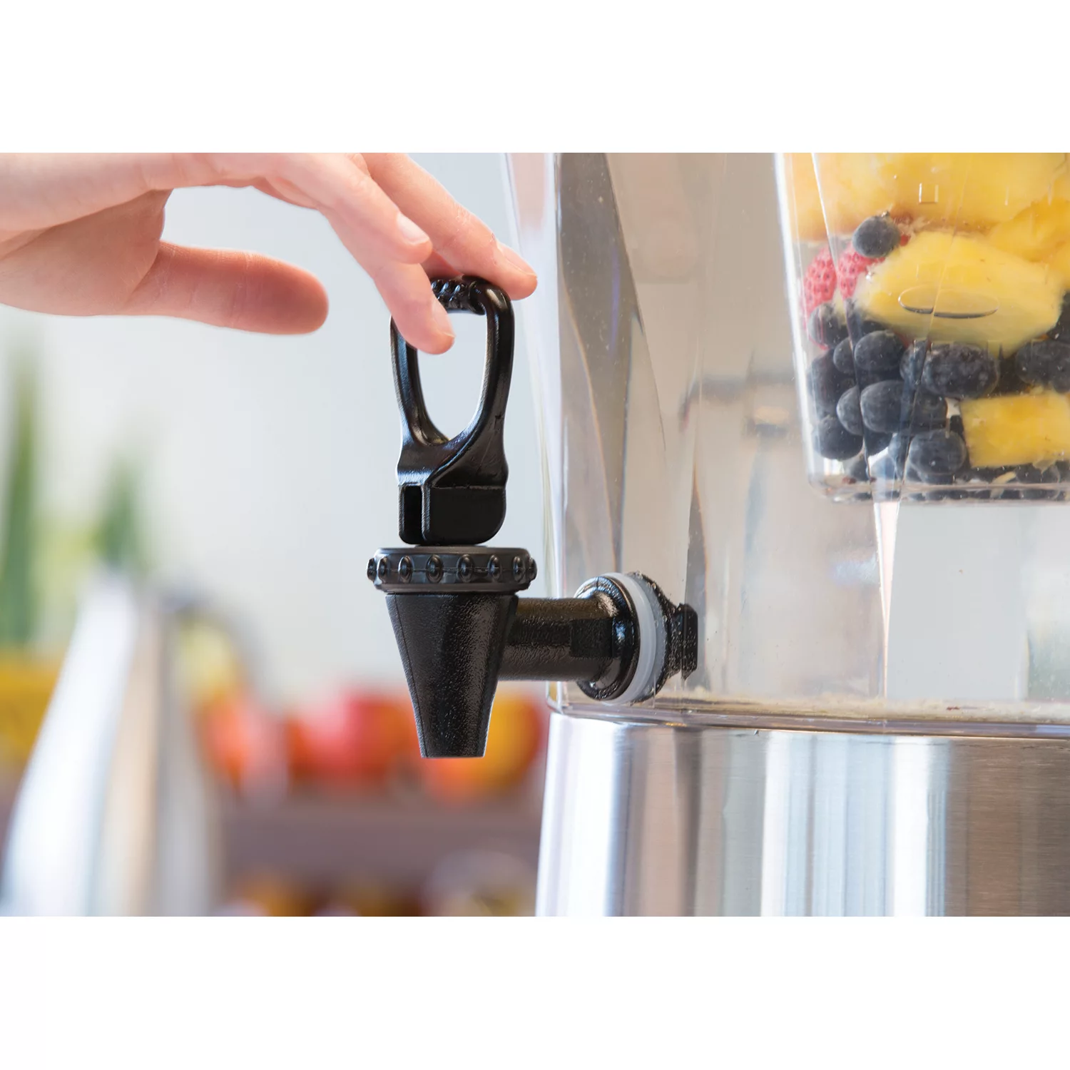 Service Ideas Round Cold Beverage Dispenser. Transparent/Brushed Stainless (5 gal.)