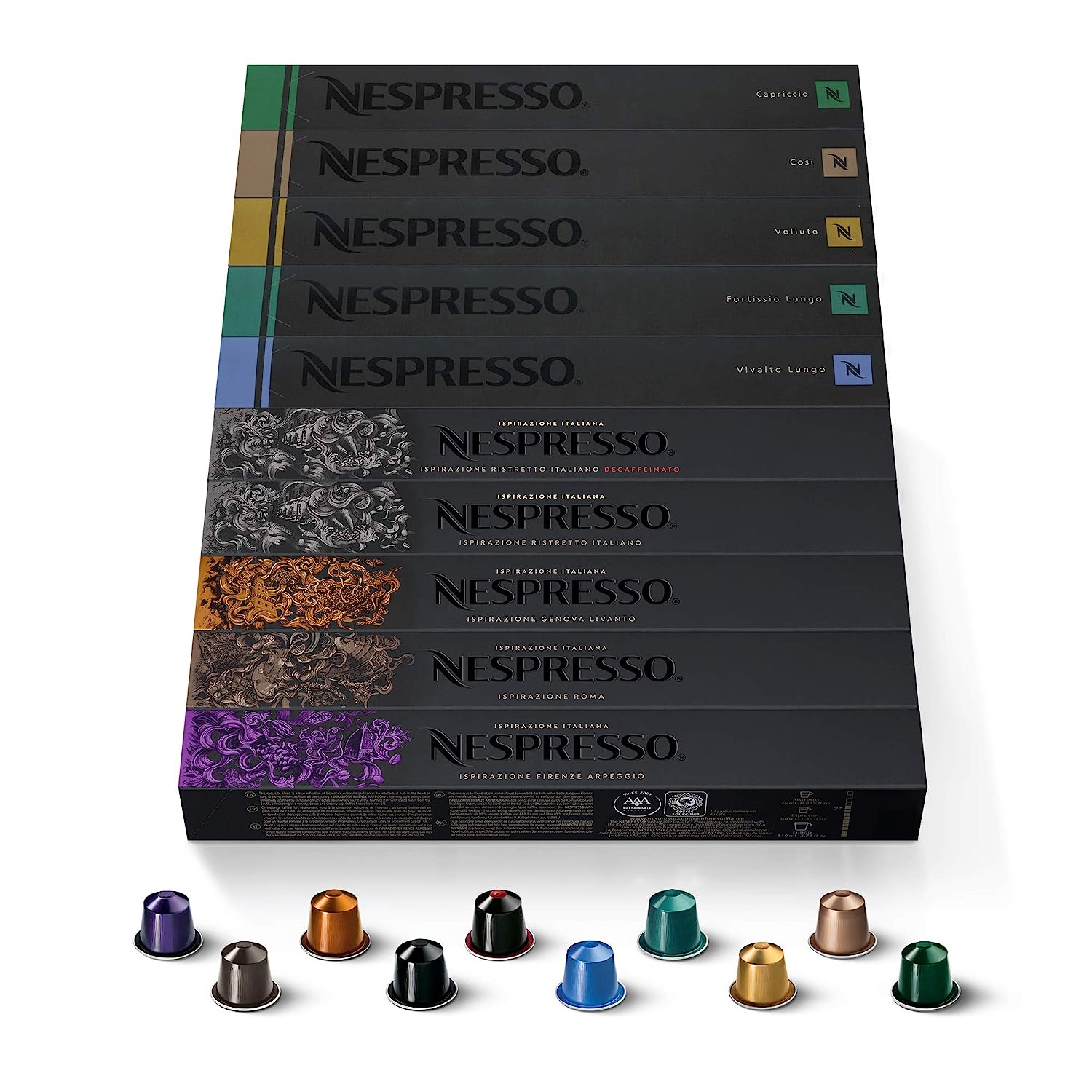 Nespresso Capsules OriginalLine. Espresso Variety Pack. Medium Roast Espresso Coffee. 10 Count (Pack of 10). Brews 3.7 ounce and 1.35 ounce (ORIGINAL LINE ONLY)