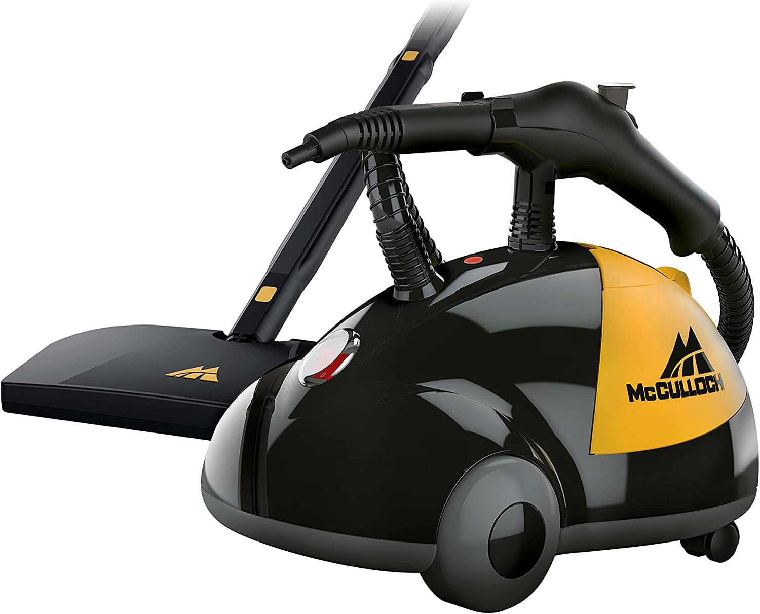 McCulloch MC1275 Heavy-Duty Steam Cleaner with 18 Accessories. Extra-Long Power Cord. Chemical-Free Pressurized Cleaning for Most Floors. Counters. Appliances. Windows. Autos. and More. Yellow/Grey