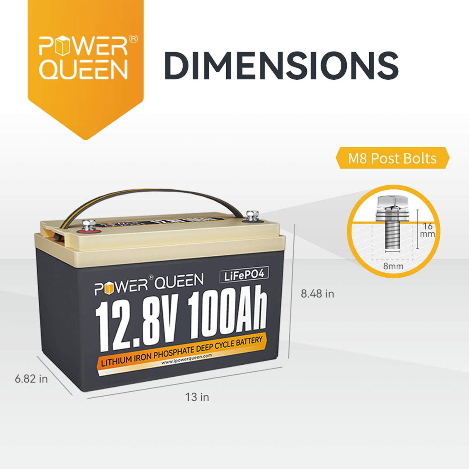 Power Queen 12V 100Ah LiFePO4 Battery with 100A BMS 4000+ Cycles for Camper RV