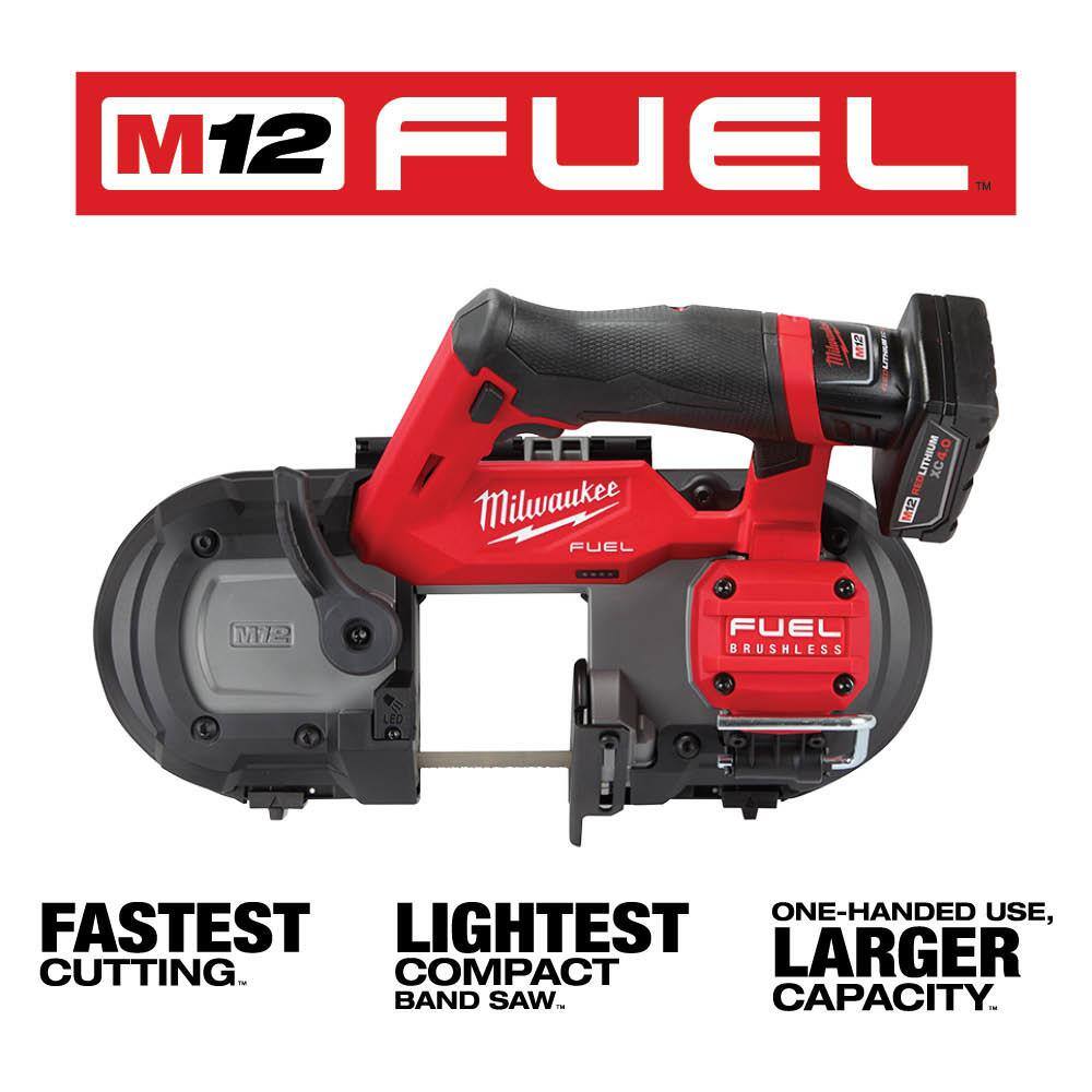 Milwaukee 2529-21XC-2415-20 M12 FUEL 12V Lithium-Ion Cordless Compact Band Saw XC Kit with M12 Lithium-Ion Cordless 3/8 in. Right Angle Drill