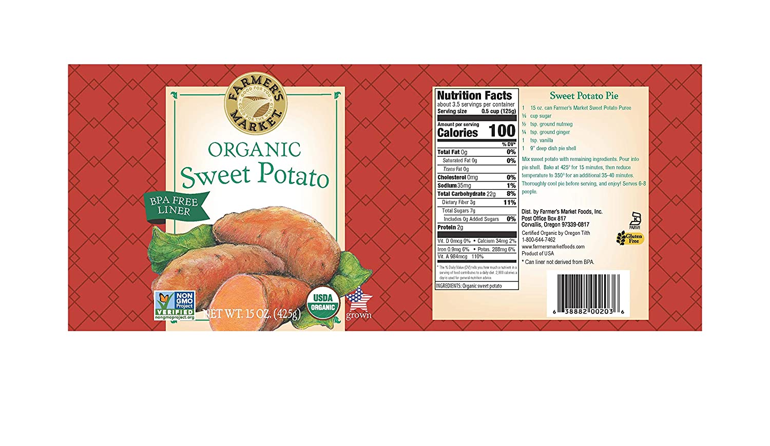Farmer-s Market Foods Canned Organic Sweet Potato Puree. 15 Ounce (Pack of 12)