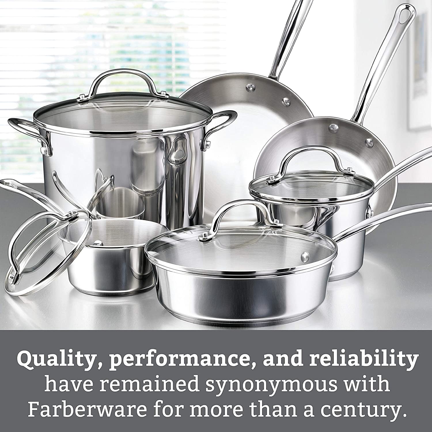 Farberware Millennium Stainless Steel Cookware Pots and Pans Set. 10 Piece