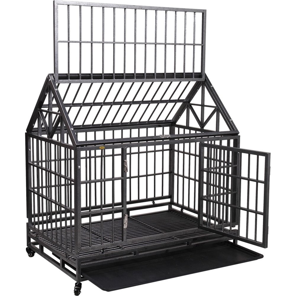 Coziwow by Jaxpety Double Door Heavy Duty Dog Crate and Removable Pan - 44in
