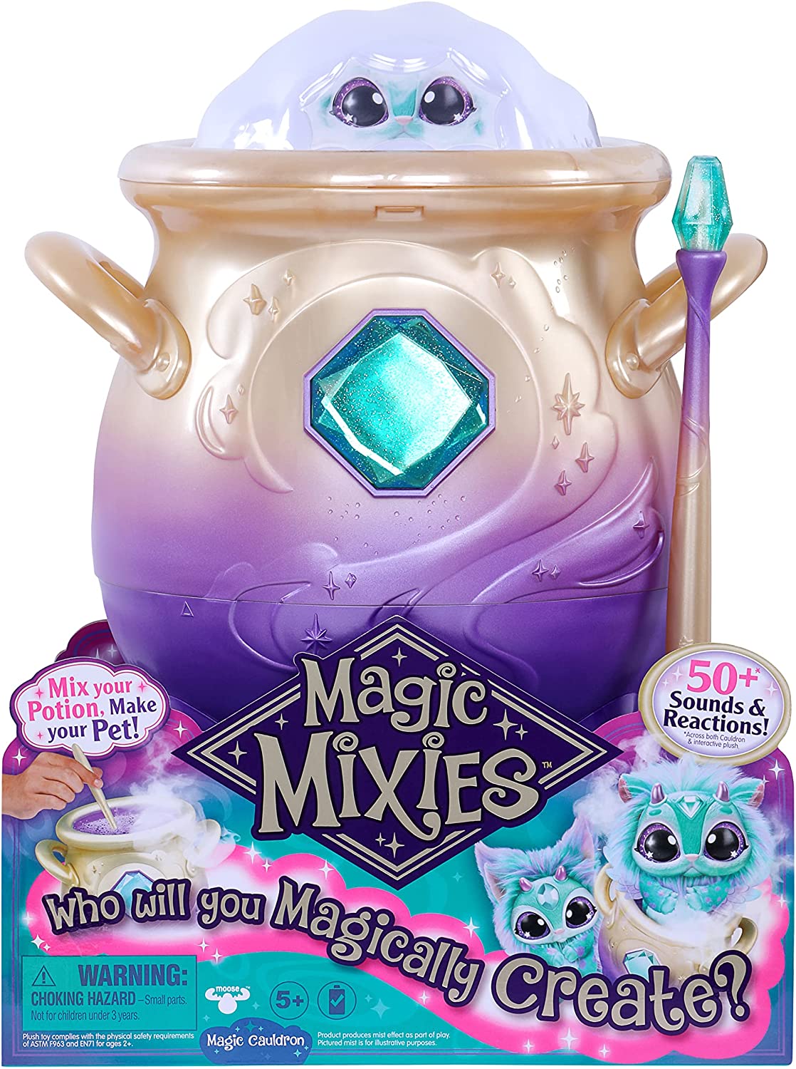 Magic Mixies Magical Misting Cauldron with Interactive 8 inch Blue Plush Toy and 50+ Sounds and Reactions. Multicolor