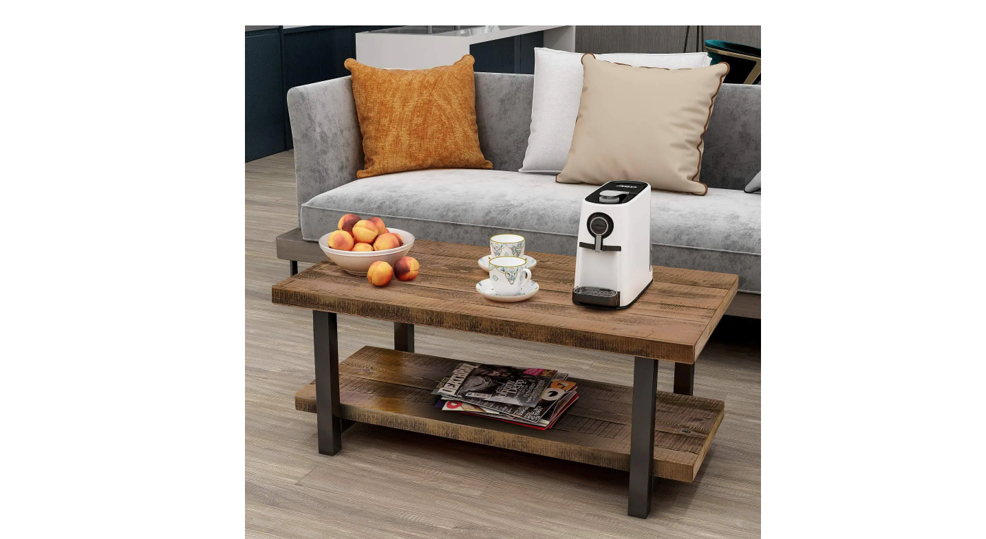 Harper & Bright Designs WF188187DAA 43 in. Brown Large Rectangle Wood Coffee Table with Shelf