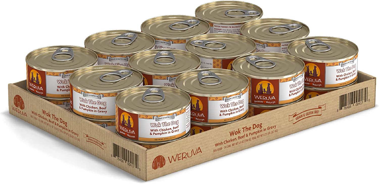 Weruva Wok the Dog with Chicken Beef & Pumpkin in Gravy Grain-Free Canned Dog Food 5.5oz Can (Pack of 24)