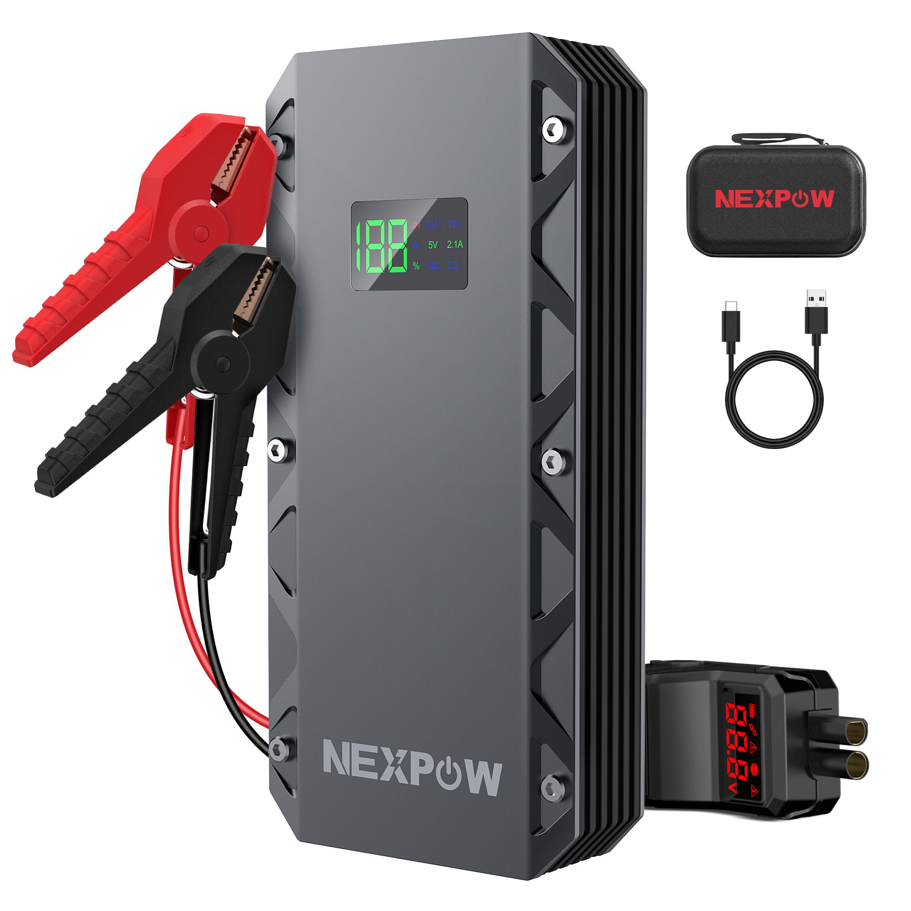 NEXPOW 2000A Peak Car Jump Starter - 12V Portable Battery Starter with USB Quick Charge 3.0 (up to 7.0L Gas or 6.5L Diesel Engine). Battery Booster with Built-in LED Light
