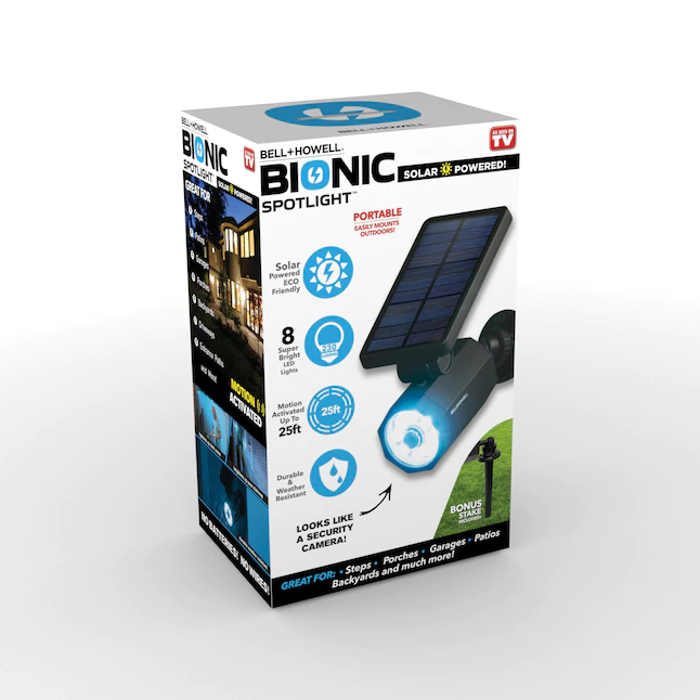 BELL + HOWELL  Bionic spotlight 250-Lumen 4-Watt Black Low Voltage Solar LED Spot Light Motion Sensor for Patio. Yard. Garden Outdoor Lighting As Seen On TV. Black