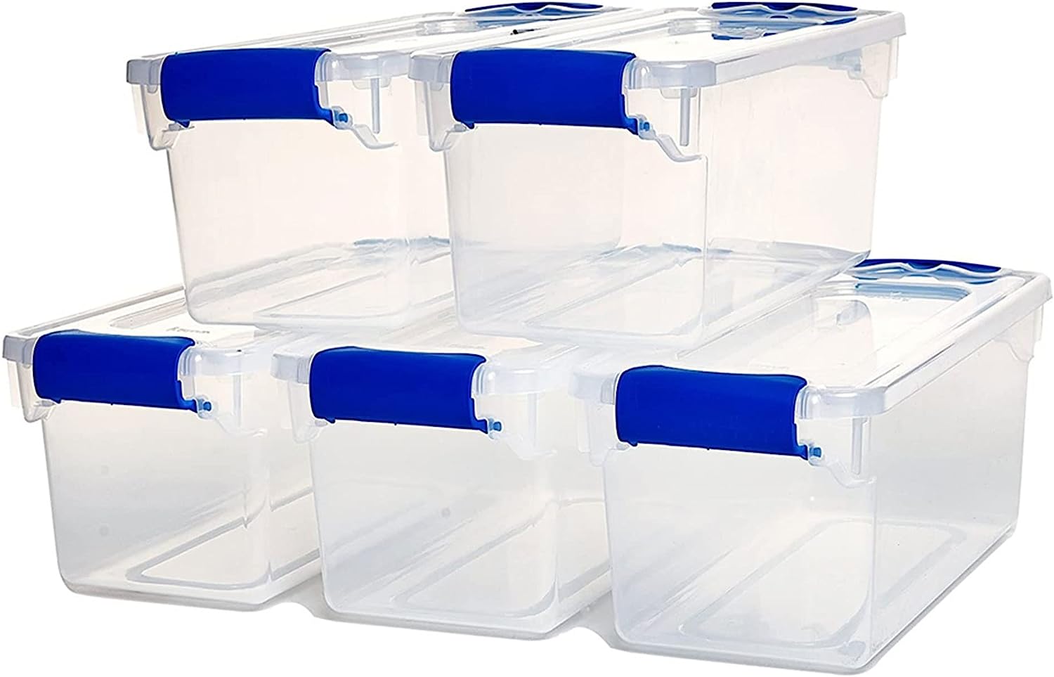 HOMZ 7.5 Quart Clear Plastic Stackable Storage Container Tote with Secure Latching Lid for Home and Office Organization. 5 Pack