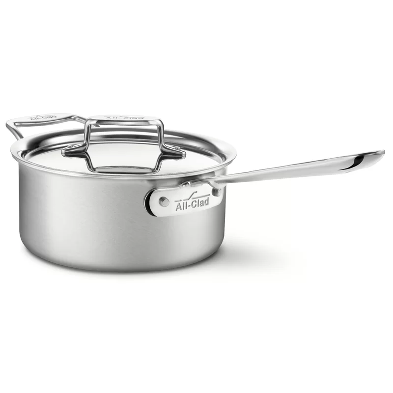 All-Clad BD55203 D5 Brushed 18/10 Stainless Steel 5-Ply Bonded Dishwasher Safe Sauce Pan with Lid Cookware. 3-Quart. Silver