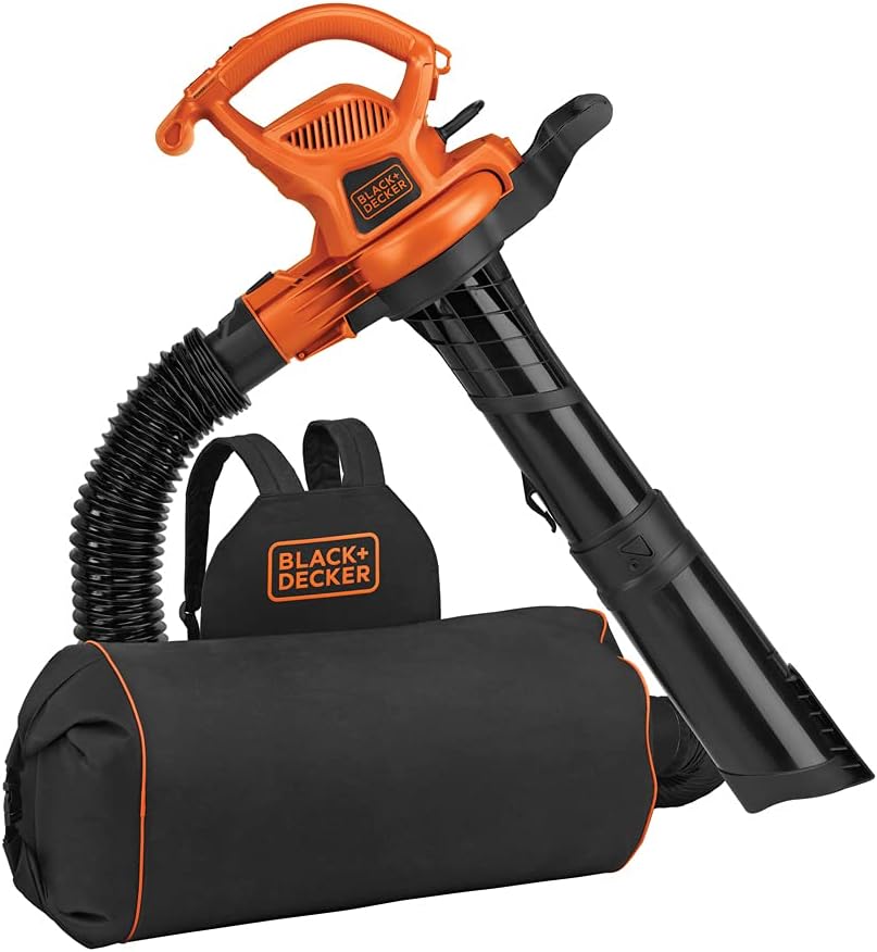 BLACK+DECKER Electric Leaf Blower. Leaf Vacuum and Mulcher 3 in 1. 250 mph Airflow. 400 cfm Delivery Power. Reusable Bag Included. Corded (BEBL7000)