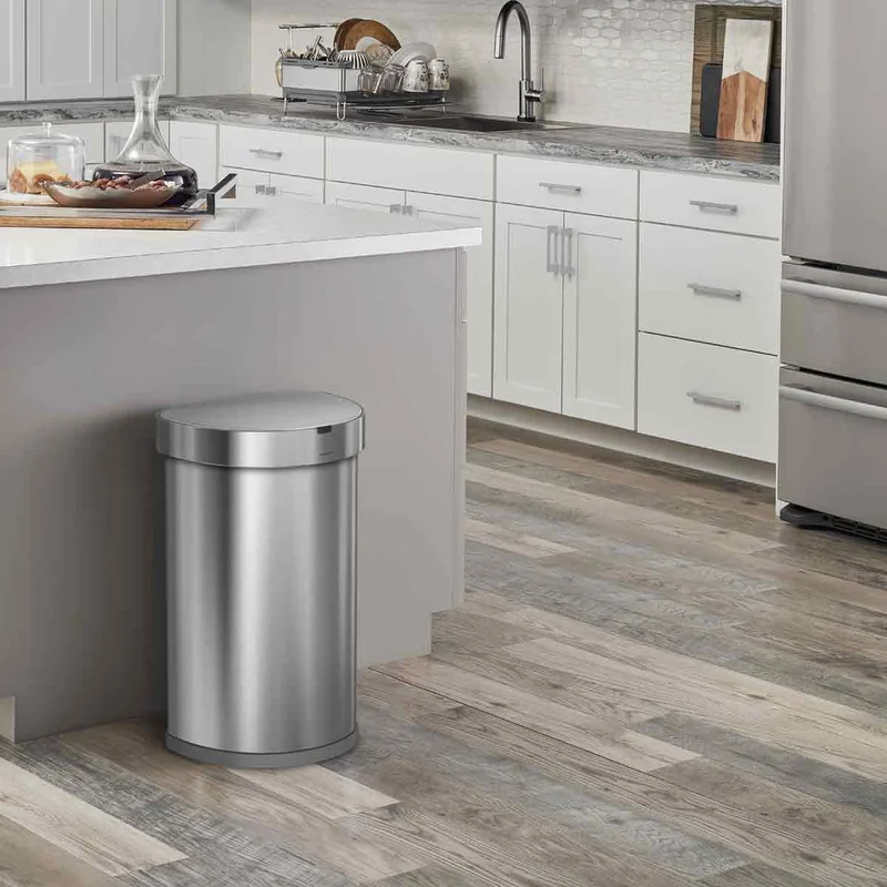 simplehuman 45 Liter / 12 Gallon Semi-Round Automatic Sensor Trash Can. Brushed Stainless Steel