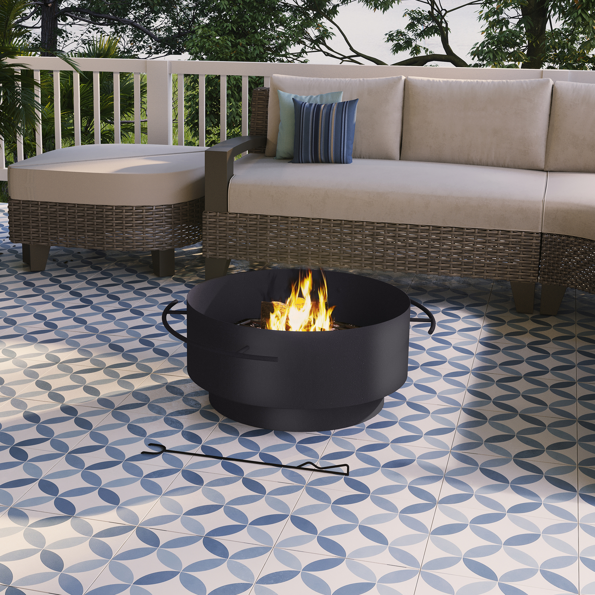 Martha Stewart Bedford Wood Burning 28 in. Round Dark Charcoal Fire Pit