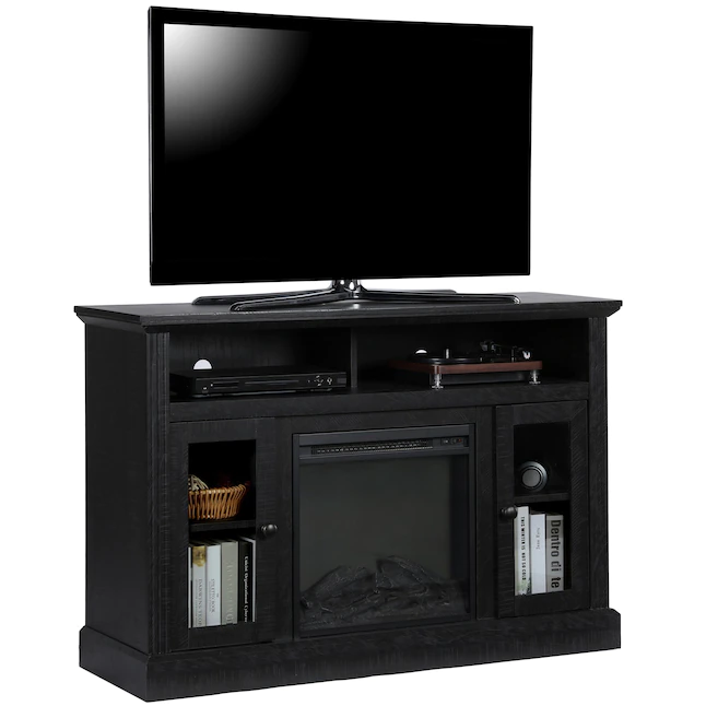 Ameriwood Home 1764296COM 47.24-in W Black Oak TV Stand with Fan-forced Electric Fireplace