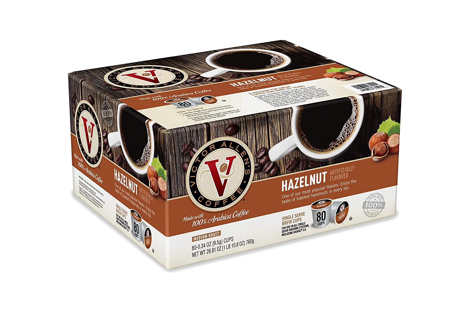 Victor Allen-s Coffee Hazelnut Blend. Flavored Medium Roast. 80 Count Single Serve Coffee Pods for Keurig K-Cup Brewers