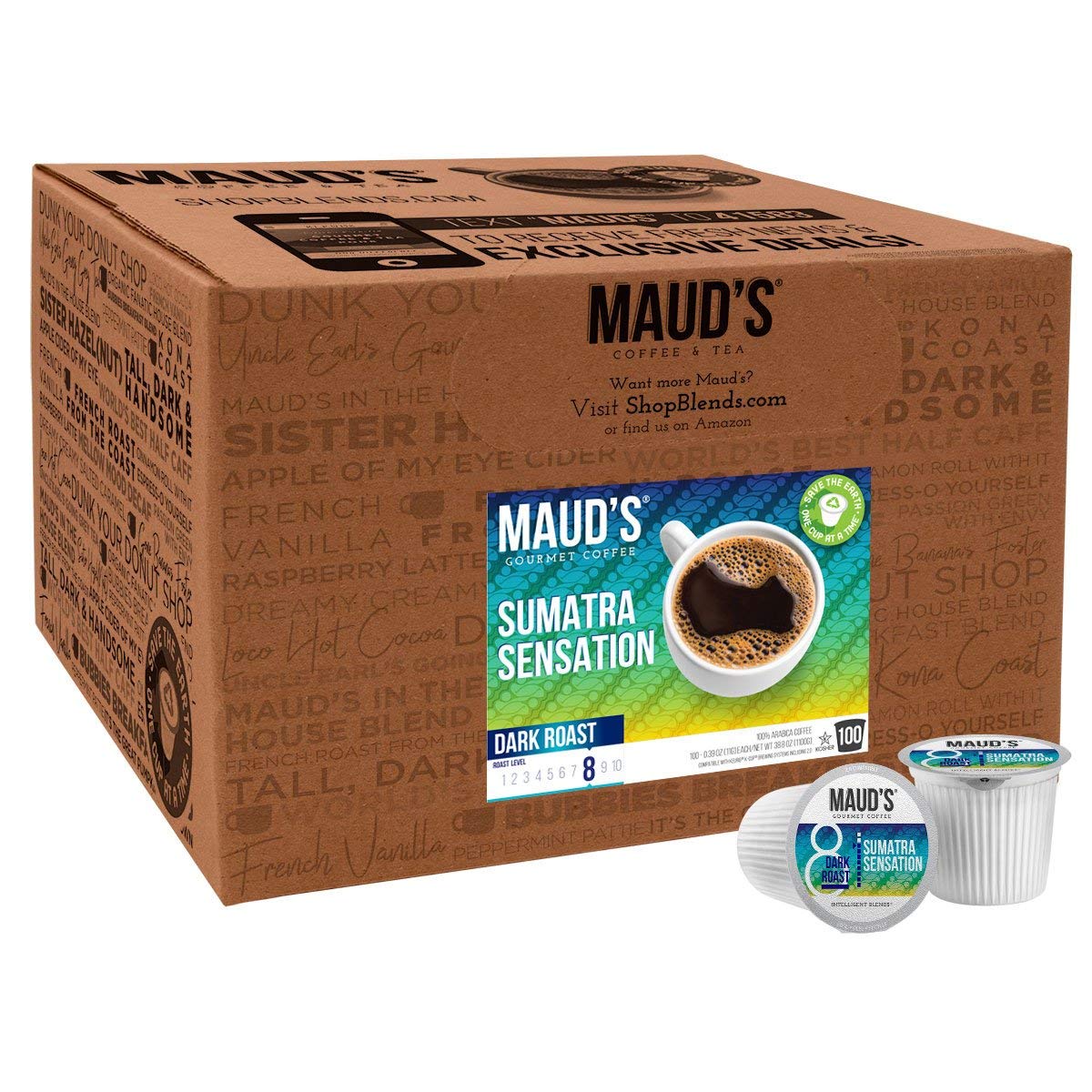 Maud-s Dark Roast Sumatra Coffee (Sumatra Sensation). 100ct. Recyclable Single Serve Single Origin Dark Roast Coffee Pods – 100% Arabica Coffee California Roasted. Sumatra Coffee K Cups Compatible