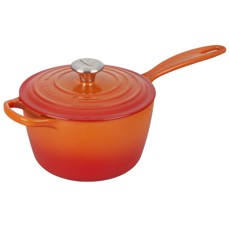Le Creuset Enameled Cast Iron Signature Saucepan with Lid. 2.25 Quart. Flame LS2518-182SS