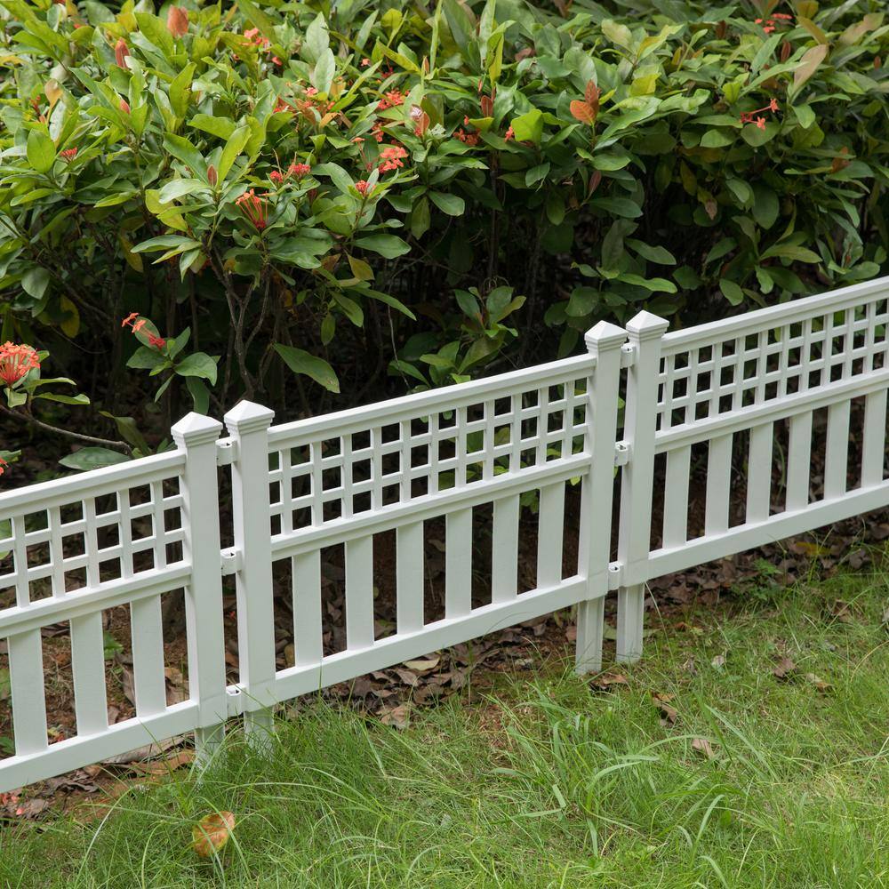 Gardenised QI004112W.4 20.5 in. White Plastic Outdoor Decor Garden Flower Edger Fence. Border (Set of 4 Panels)