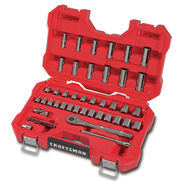 CRAFTSMAN CMMT82334L 51-Piece Standard (SAE) and Metric Combination Gunmetal Chrome Mechanics Tool Set (3/8-in)