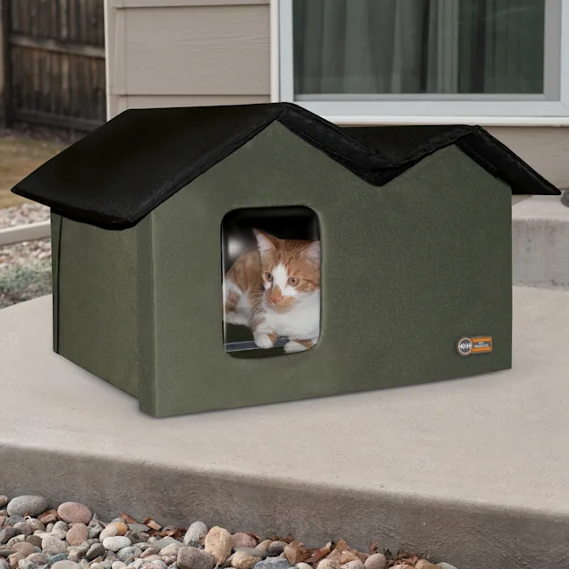 K&H Olive/Black Outdoor Extra-Wide Kitty House. 26.5″ L X 13.5″ W X 21.5″ H