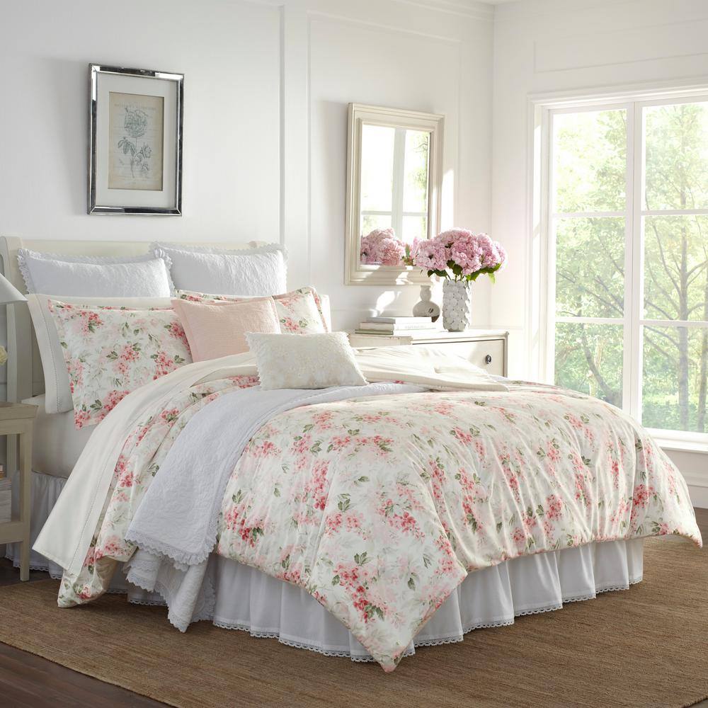 Laura Ashley  Wisteria 3-Piece Pink Floral Plush Microfiber King Comforter Set