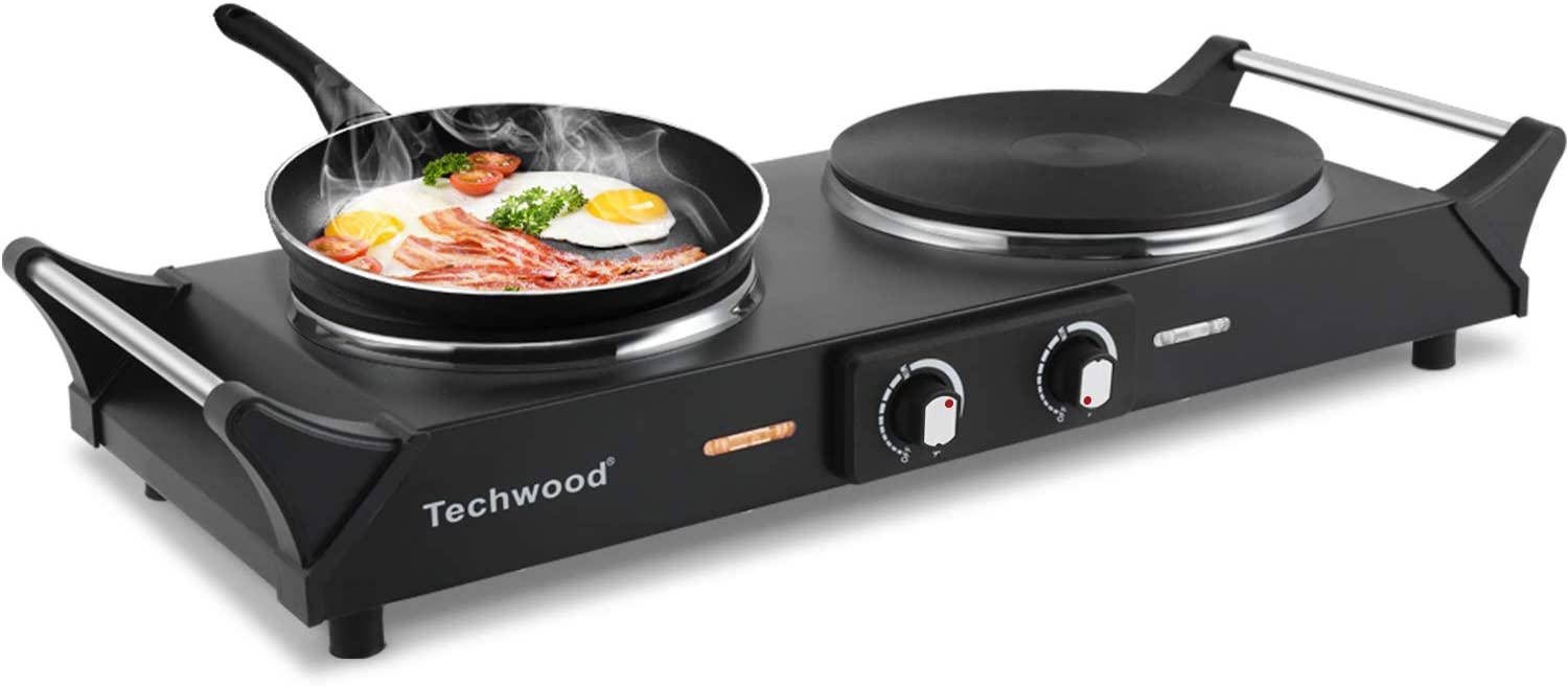 Techwood 1800W Hot Plate Portable Electric Stove Countertop Double Burner. Compatible for All Cookwares. 7.5 Cooktop