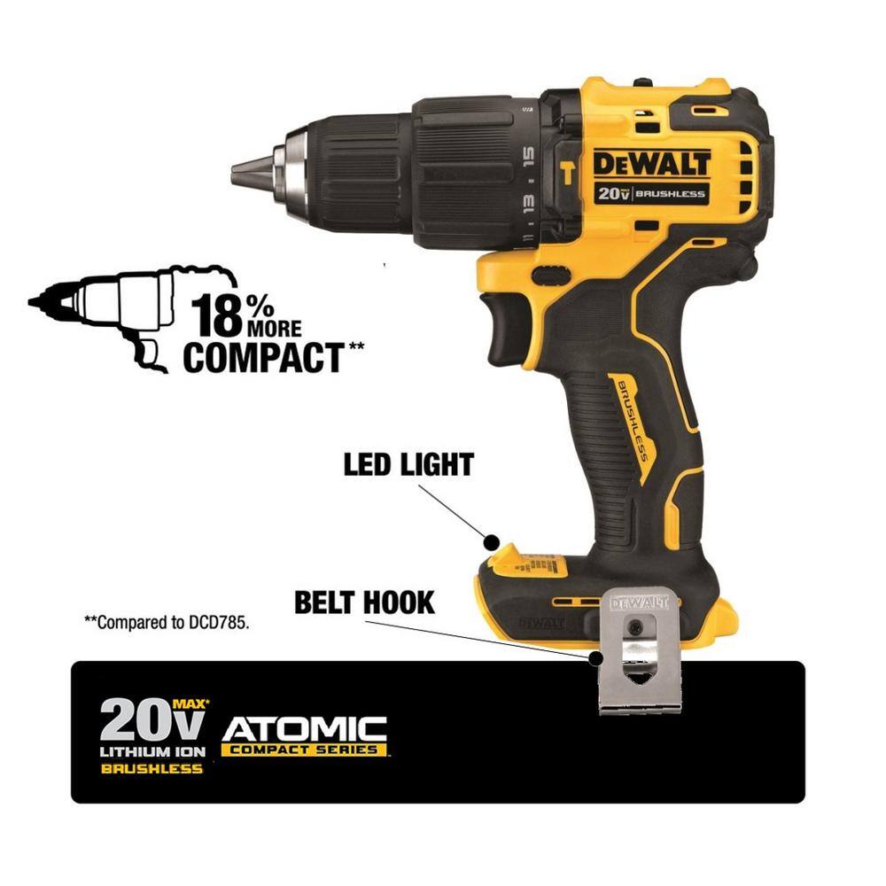 DEWALT DCD709C2WMF35 ATOMIC 20V MAX Cordless Brushless Compact 1/2 in. Hammer Drill Kit and MAXFIT Screwdriving Set (35 Piece)