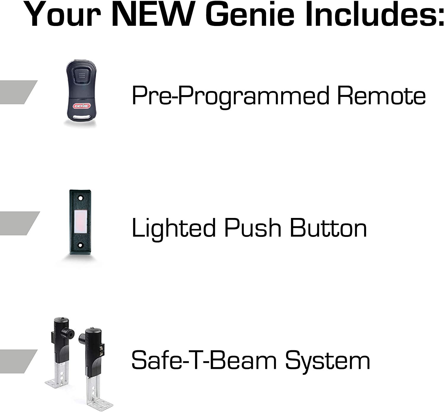 Genie Chain Drive 500 Garage Door Opener - Heavy Duty. Reliable Chain Drive - Includes 1 Pre-Programmed Garage Door Opener Remote. Lighted Wall Button. Safe-T-Beam System