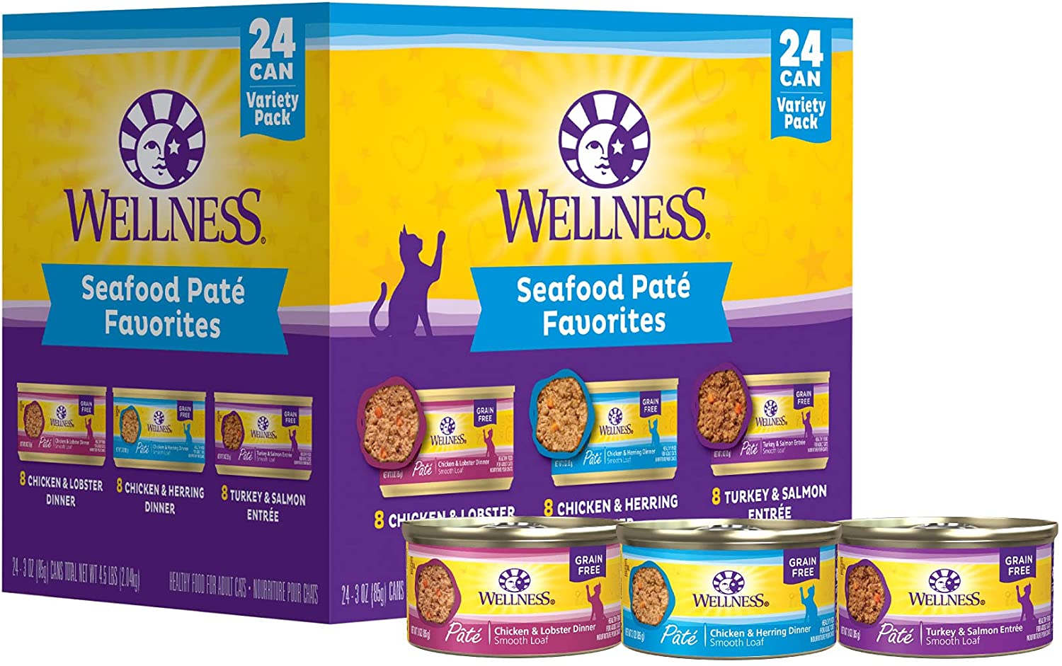 Wellness Complete Health Seafood Pate Favorites Variety Pack Wet Adult Cat Food. 3 oz.. Count of 24