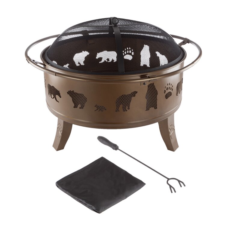 Janson 25” H x 32” W Steel Wood Burning Outdoor Fire Pit with Lid
