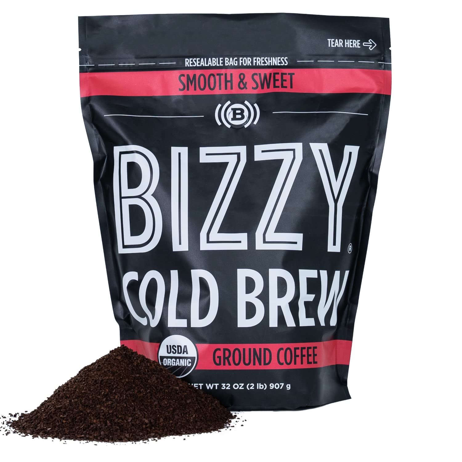 Bizzy Organic Cold Brew Coffee | Smooth & Sweet Blend | Coarse Ground Coffee | Micro Sifted | Specialty Grade | 100% Arabica | 2 LB