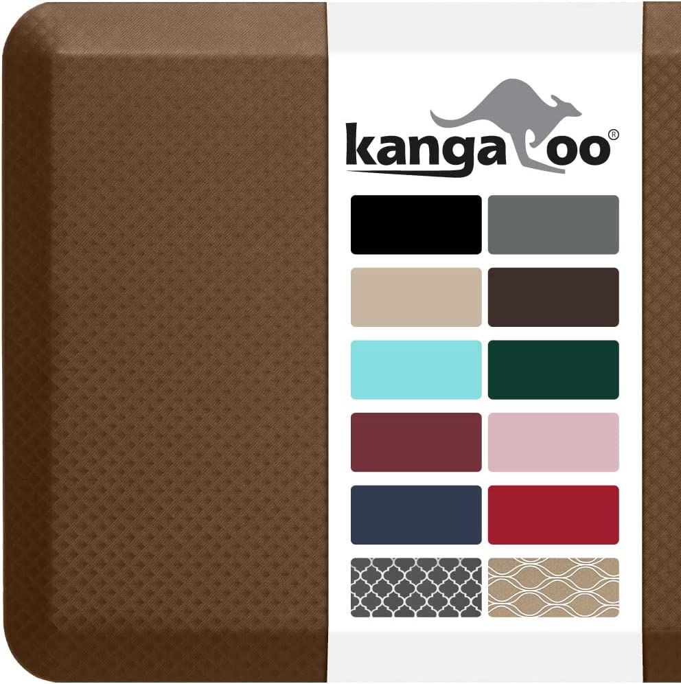 KANGAROO 3/4″ Thick Superior Comfort. Relieves Pressure. All Day Ergonomic Stain Resistant Floor Rug Anti Fatigue Cushion Mat. Durable Standing Desk. Foam Pad Mats Kitchen. Office. 20×32. Mocha