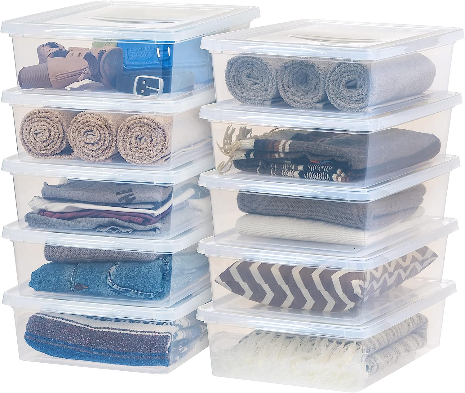 IRIS USA 28 Qt. Plastic Storage Container Bin with Latching Lid. Stackable Nestable Box Tote Closet Organization School Art Supplies - Clear. 1 Count (Pack of 10)