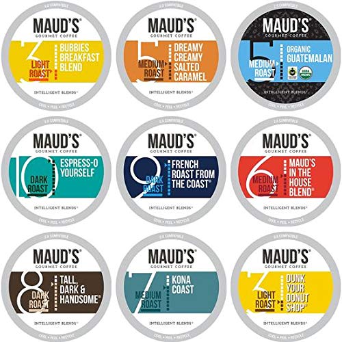 Maud-s 9 Flavor Original Coffee Variety Pack (Original 9 Blends). 80ct. Solar Energy Produced Recyclable Single Serve Coffee Pods Variety Pack – 100% Arabica Coffee California Roasted. KCup Compatible