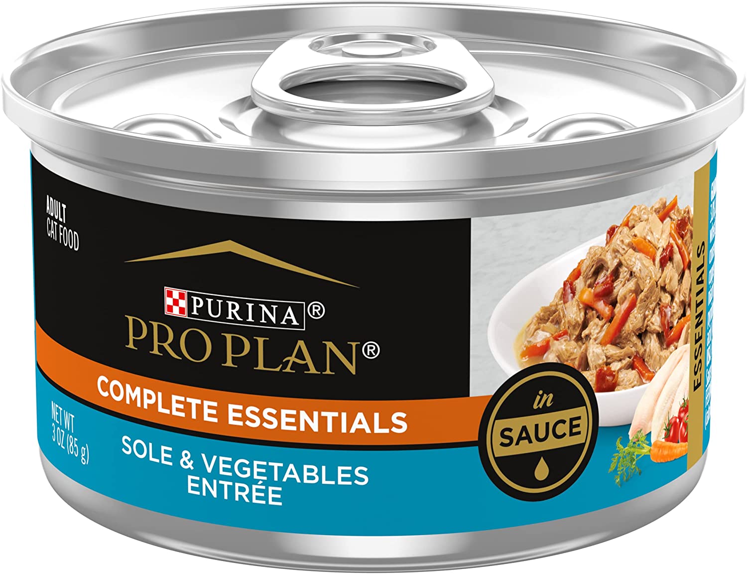 Purina Pro Plan Gravy. Pate. High Protein Wet Cat Food. COMPLETE ESSENTIALS Sole Vegetable Entree in Sauce - (24) 3 oz. Pull-Top Cans