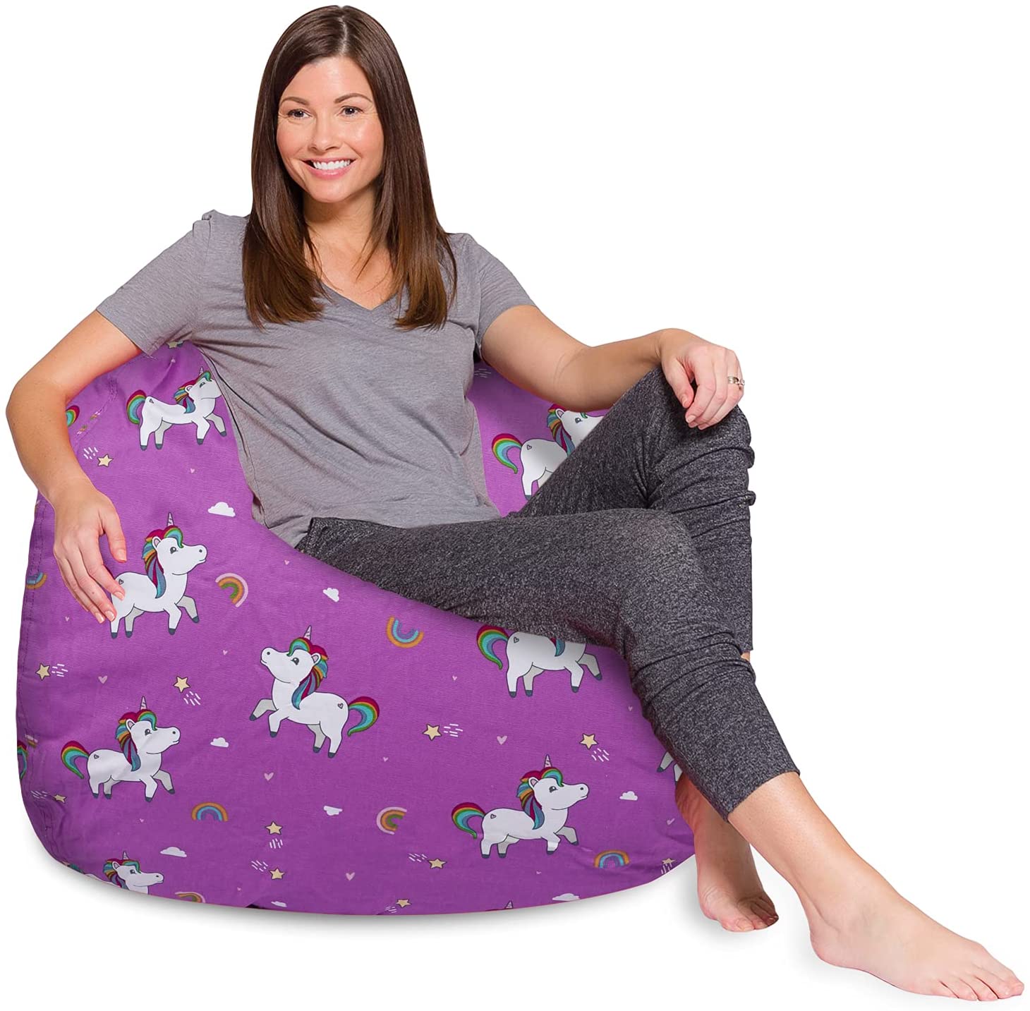 Posh Creations X-Large Bean Bag Chair (Canvas Unicorn and Rainbows on Purple)