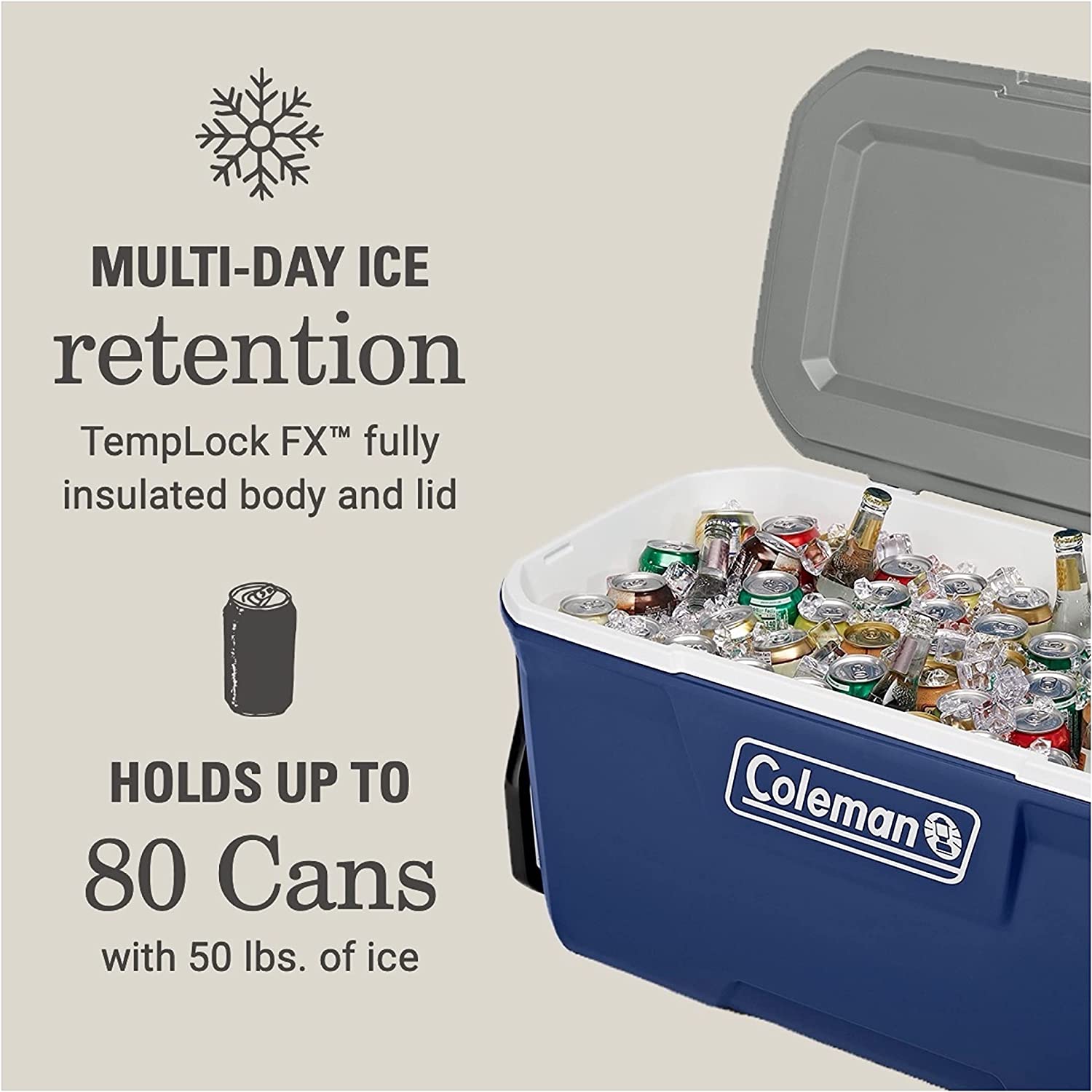 Coleman 316 Series Insulated Portable Cooler with Heavy Duty Wheels. Leak-Proof Wheeled Cooler with 100+ Can Capacity. Keeps Ice for up to 5 Days. 100qt. Twilight
