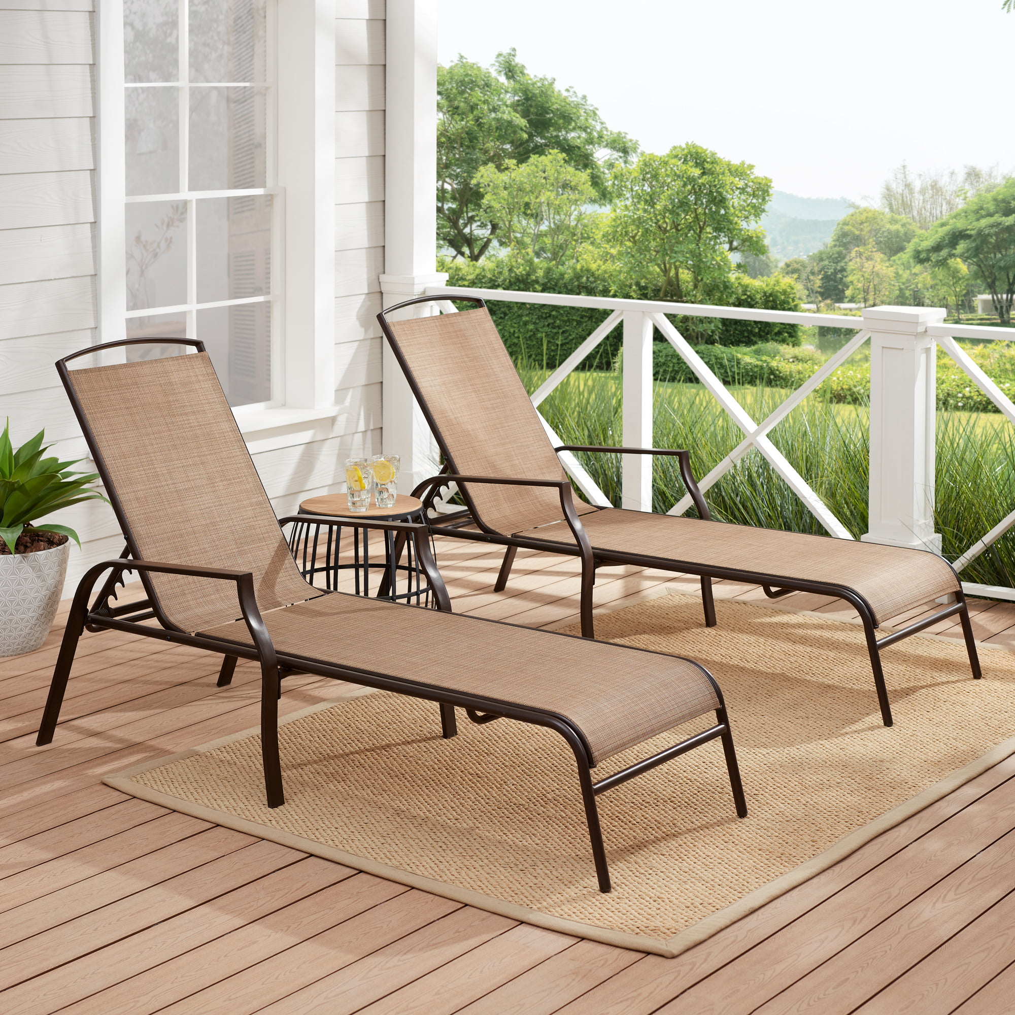Mainstays Sand Dune Reclining Steel Outdoor Chaise Lounge - Set of 2. Beige/Black