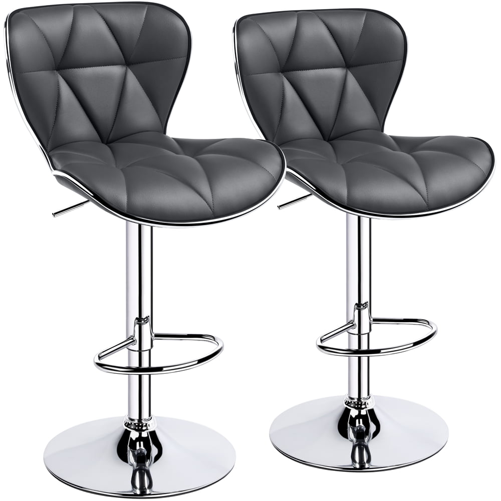 Alden Design Adjustable Midback Faux Leather Bar Stool. Set of 2. Gray