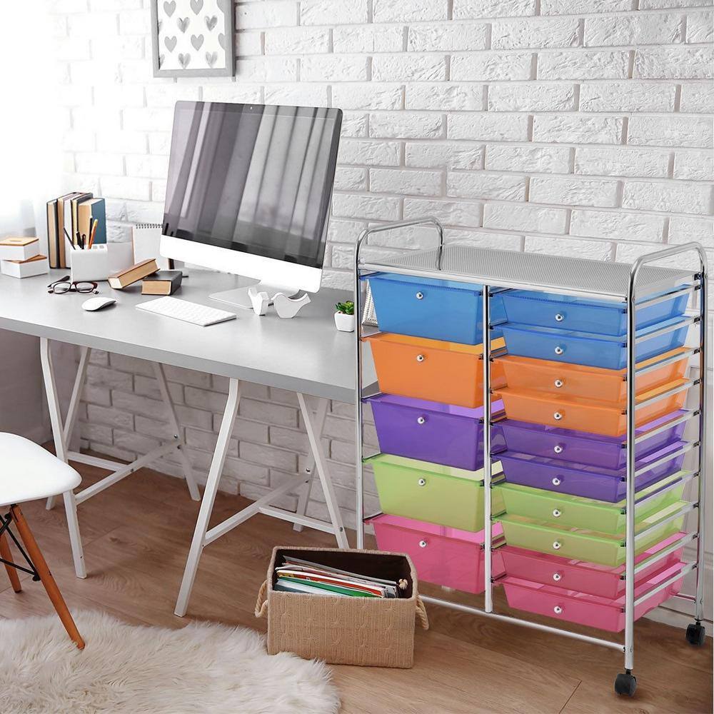 Boyel Living HYSN-53825RB Multi-Colored Steel Frame 15-Drawer Utility Rolling Organizer Cart