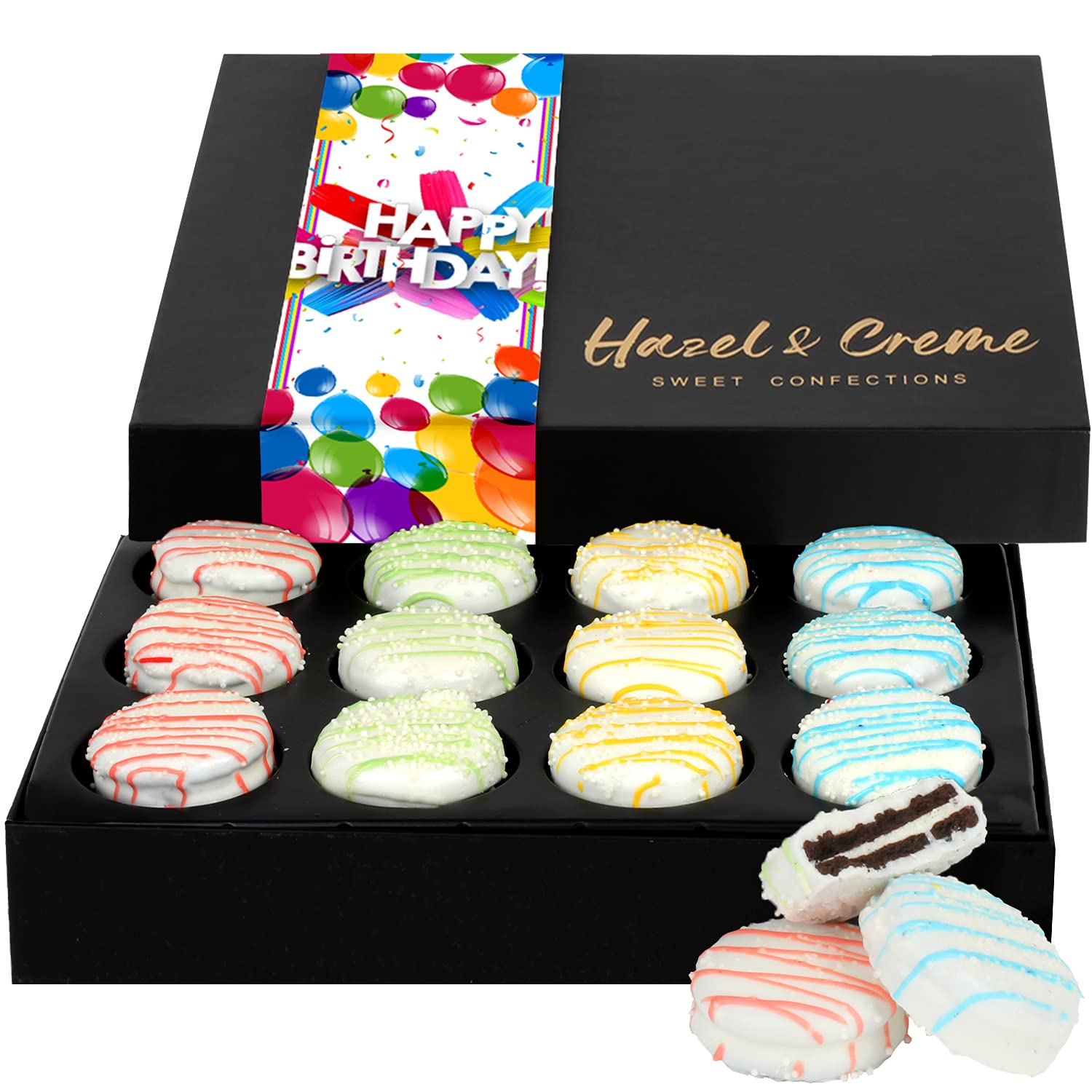 Hazel & Creme Chocolate Gift Box - Happy Birthday Food Gift - White Chocolate Covered Cookies