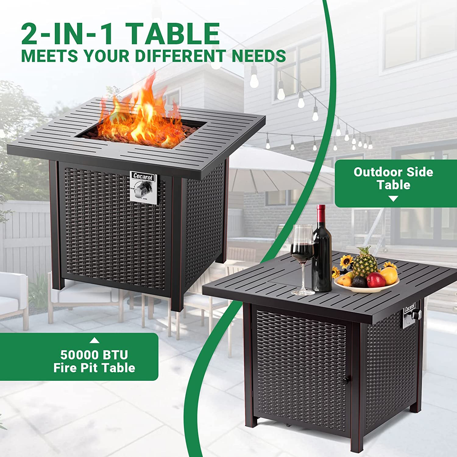 CECAROL 32 inch Propane Fire Table with Lid. Auto-Ignition 50000 BTU with External Igniter