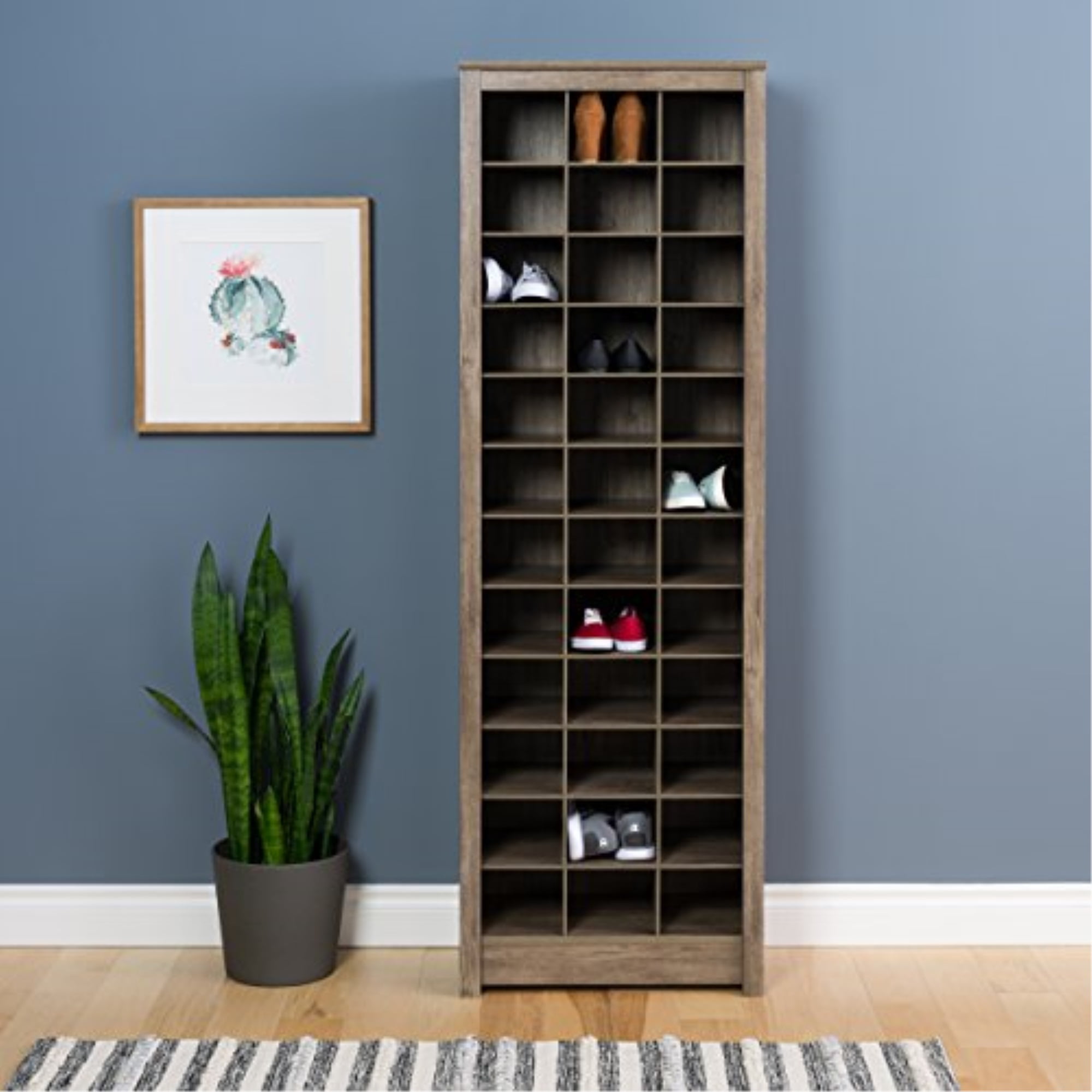 Prepac 12 Tier Entryway Storage Shoe Rack. 36 Pair Rack. Gray
