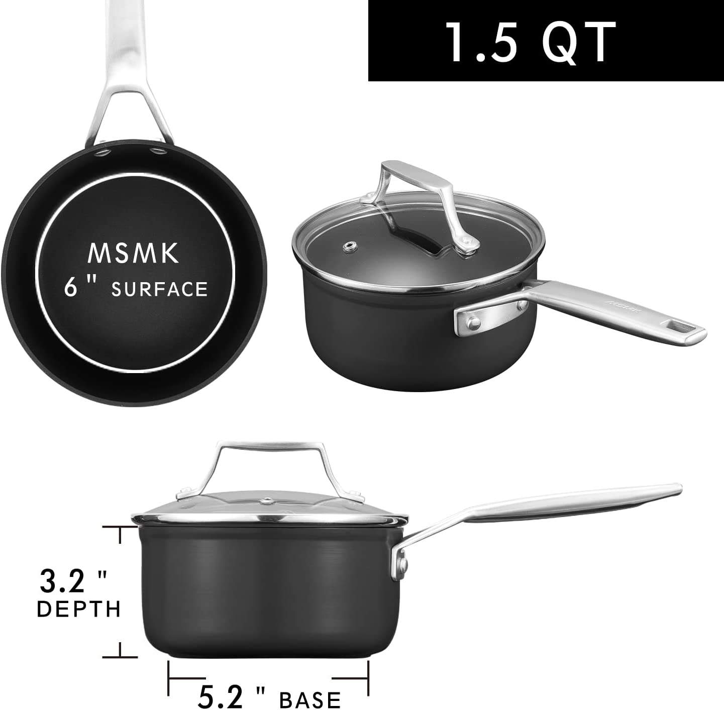 MSMK 1.5 Quart Saucepan with lid. Burnt also Non stick. Induction. Scratch-resistant. Small Cooking Pot