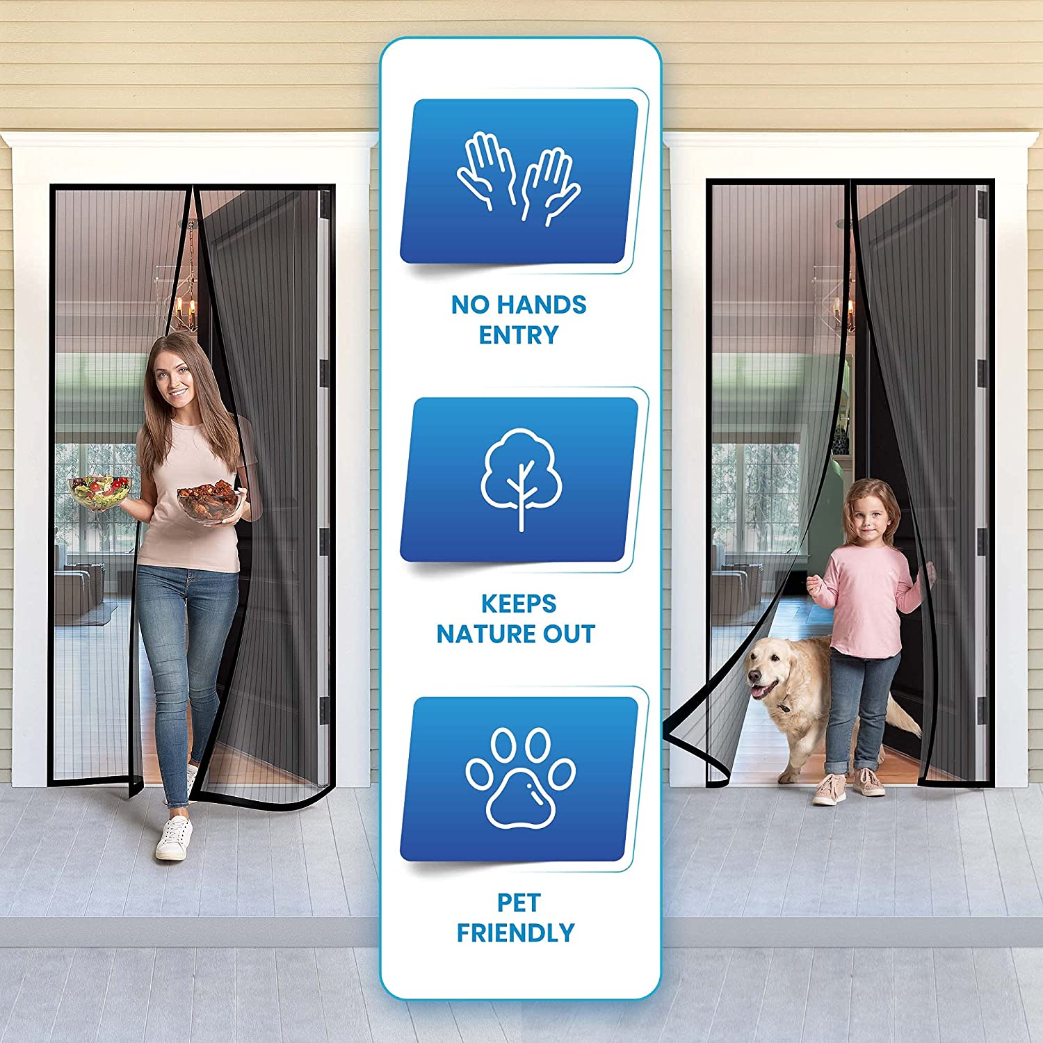 Flux Phenom Magnetic Screen Door - Retractable Mesh - Keeps Nature Out